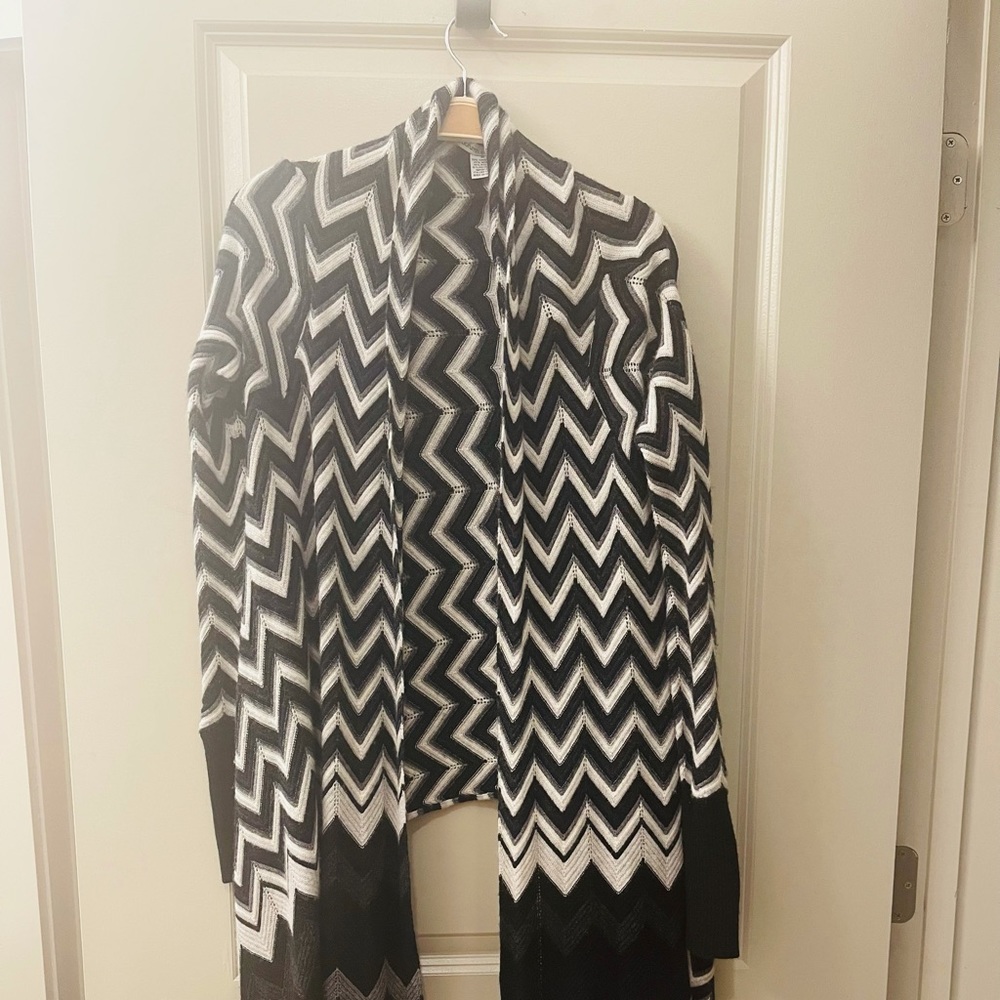 Autumn Cashmere Striped Cardigan Black & White in Size Medium